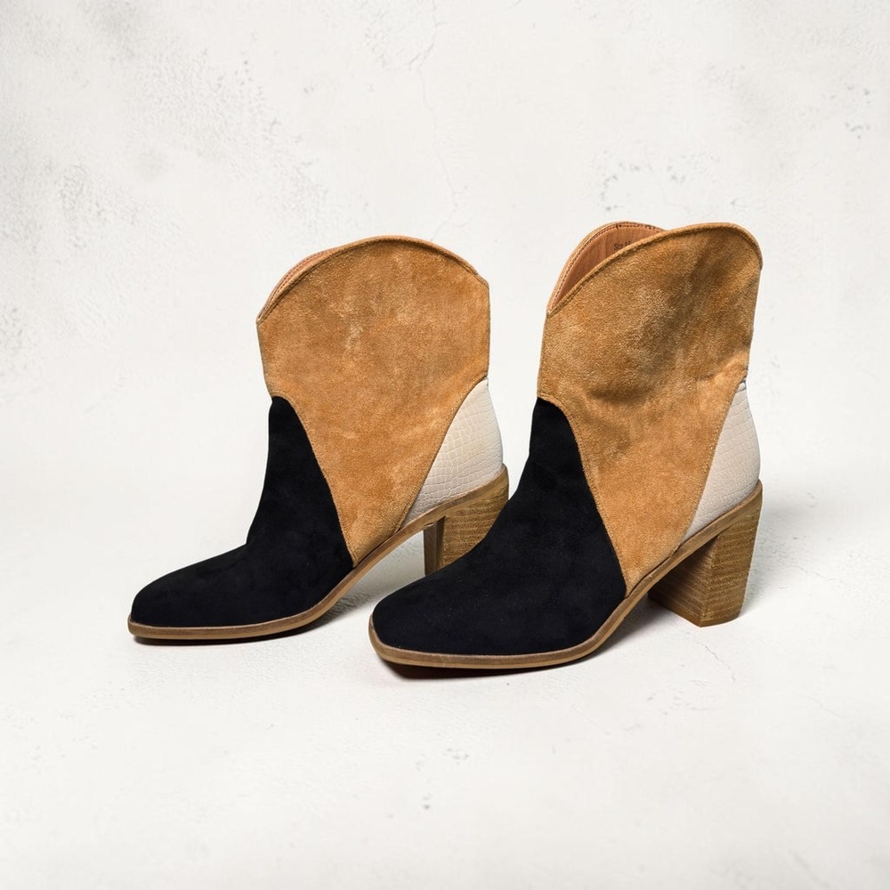 CCOCCI Kendall Western Colorblock Ankle Boots Black Tan Croc Boho Desert 8.5